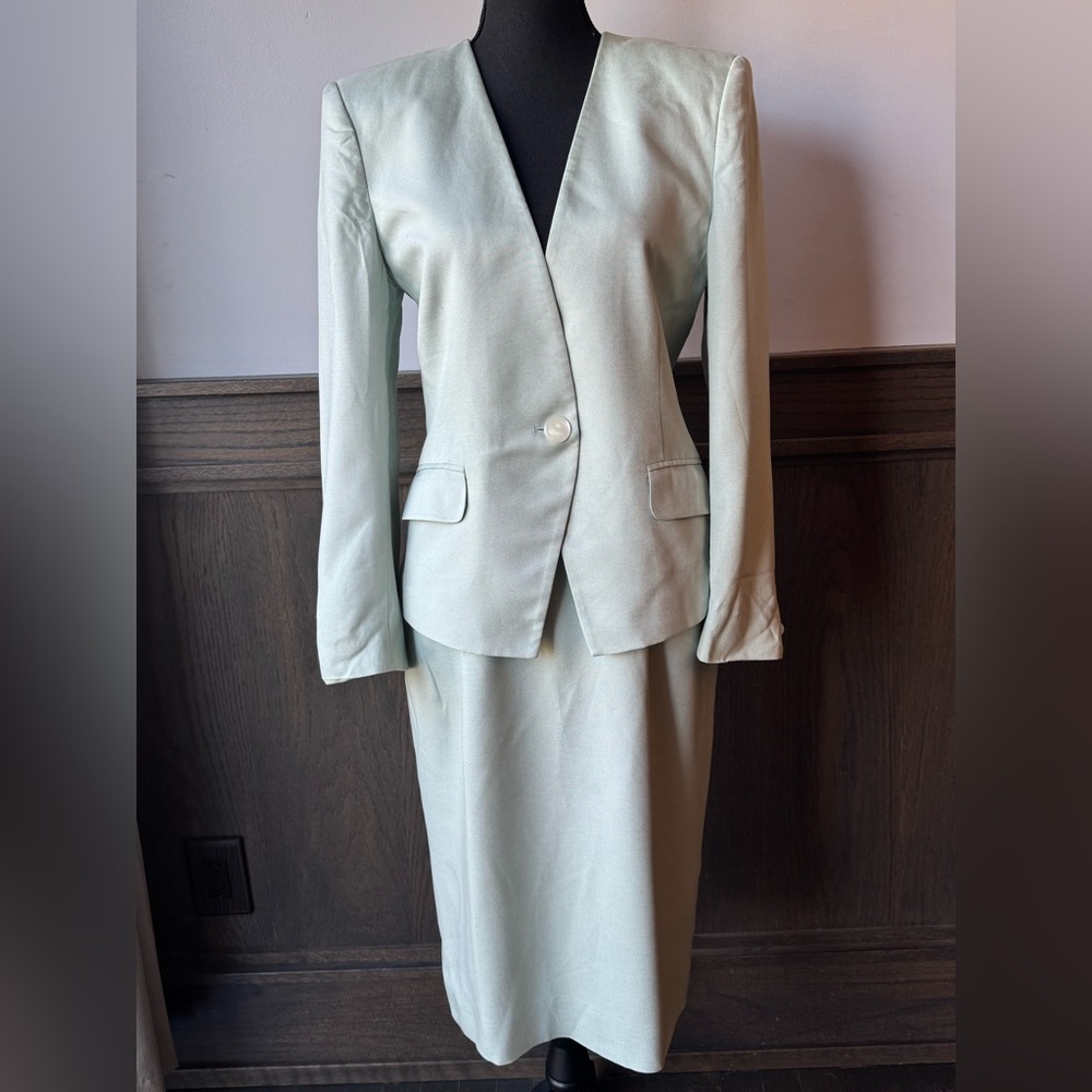 Seville light Mint Green vintage Skirt and blazerjacket Set business size 8 - Picture 1 of 8